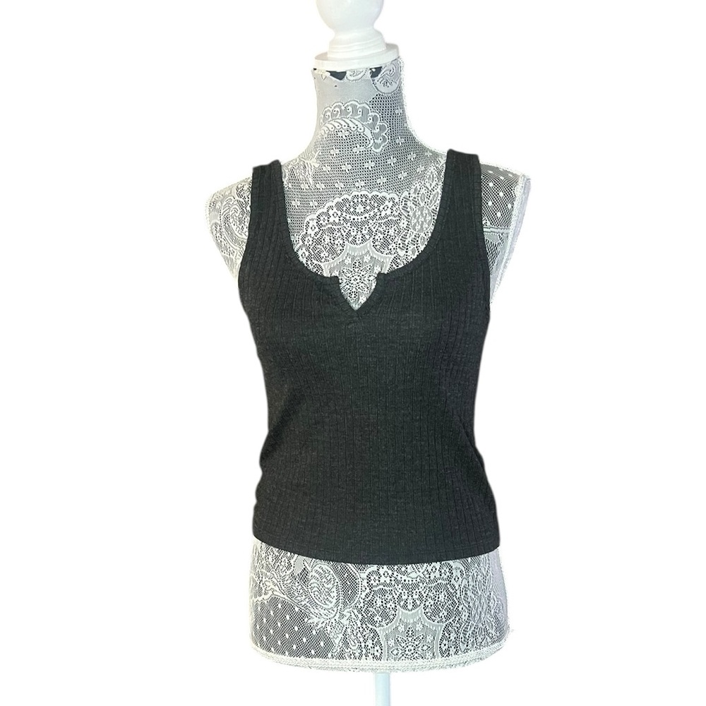 American Eagle Black Ribbed Notch Neck Tank Top | Size Small